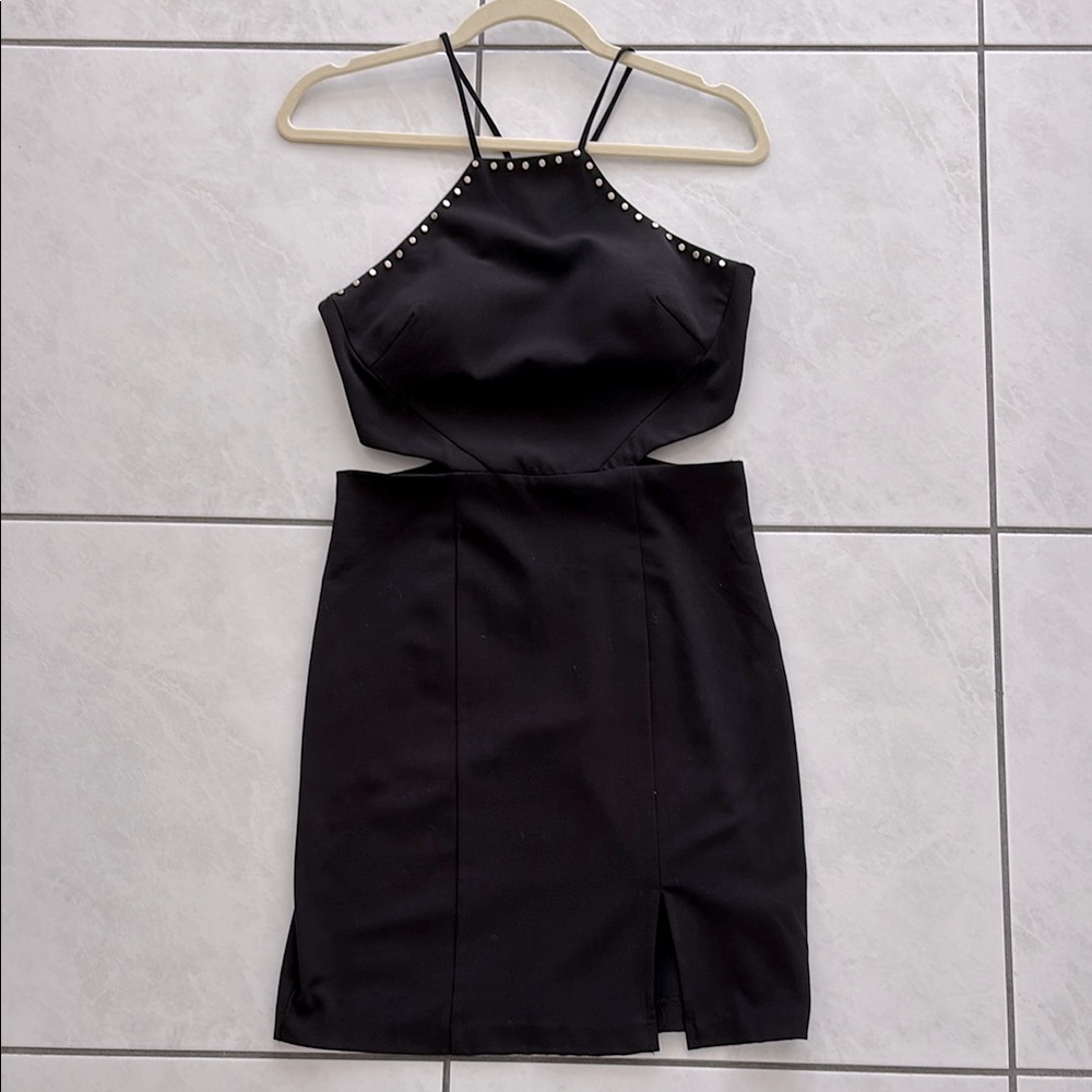 City Studio Cut out Studded Black Mini Dress Size 5 (M)
